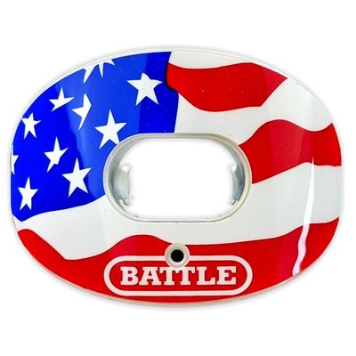 Battle Sports American Flag 2.0 Chrome Oxygen Football Mouthguard - Convertible Strap, Superior Airflow & Better Performance, Maximum Protection & Breathability, Works with Braces - Red, White, Blue