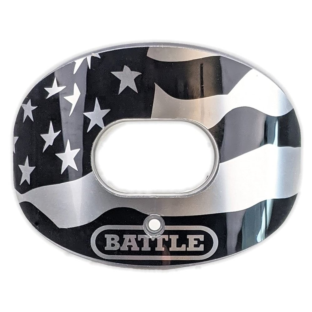 Battle Sports American Flag 2.0 Chrome Oxygen Football Mouthguard - with a Convertible Strap, Superior Airflow & Better Performance, Maximum Protection & Breathability, Works with Braces - Silver