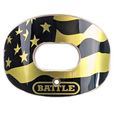 Battle Sports American Flag 2.0 Chrome Oxygen Football Mouthguard - Convertible Strap, Superior Airflow & Better Performance, Maximum Protection & Breathability Mouthpiece, Works with Braces - Gold