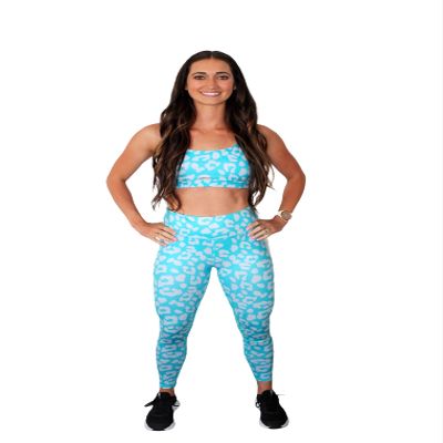 Shape Cake - High Waist Bra Top Pants with Mesh Tummy Control Scrunch Bum Leggings for Women's Workout, Running and Sports - Leopard Active Wear Non-See Athletic Leggings Blue