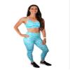 Shape Cake - High Waist Bra Top Pants with Mesh Tummy Control  Scrunch Bum Leggings for Women's Workout, Running and Sports - Leopard Active Wear Non-See Athletic Leggings Blue view 2