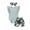Tiny Cutey Baby Girl Clothes Infant Summer Outfits Set Ruffle Sleeve Romper and Floral Shorts with Headband (Sleeveless Blue, 0-3 Months) view 1