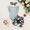 Tiny Cutey Baby Girl Clothes Infant Summer Outfits Set Ruffle Sleeve Romper and Floral Shorts with Headband (Sleeveless Blue, 0-3 Months) view 2