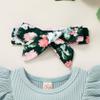 Tiny Cutey Baby Girl Clothes Infant Summer Outfits Set Ruffle Sleeve Romper and Floral Shorts with Headband (Sleeveless Blue, 0-3 Months) view 4