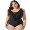 YONGHS Womens Deep V Sexy Swimsuit Plus Size Ruffle Swimwear One Piece Bathing Suits Monokini Black XX-Large view 4