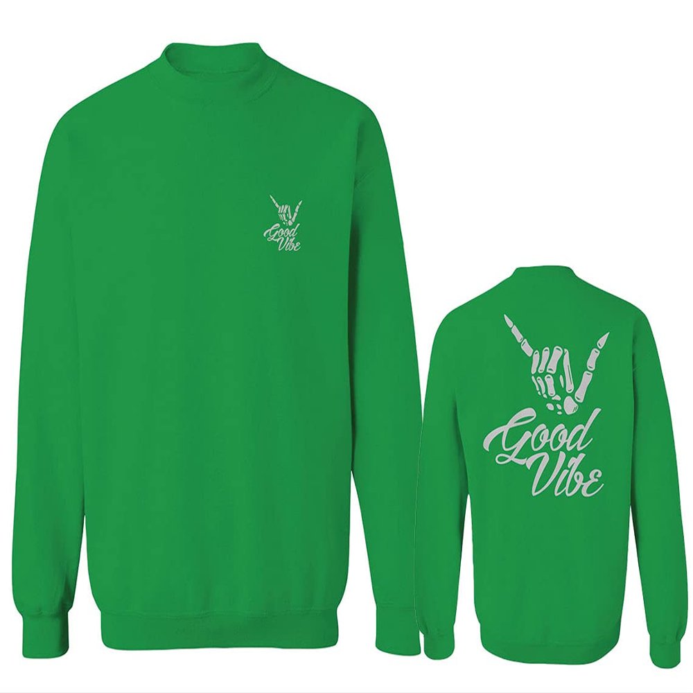 0153. Good Vibe Society Bones Hand Shaka Cool Vintage Graphic Men's Crewneck Sweatshirt (Irish Green X-Large)
