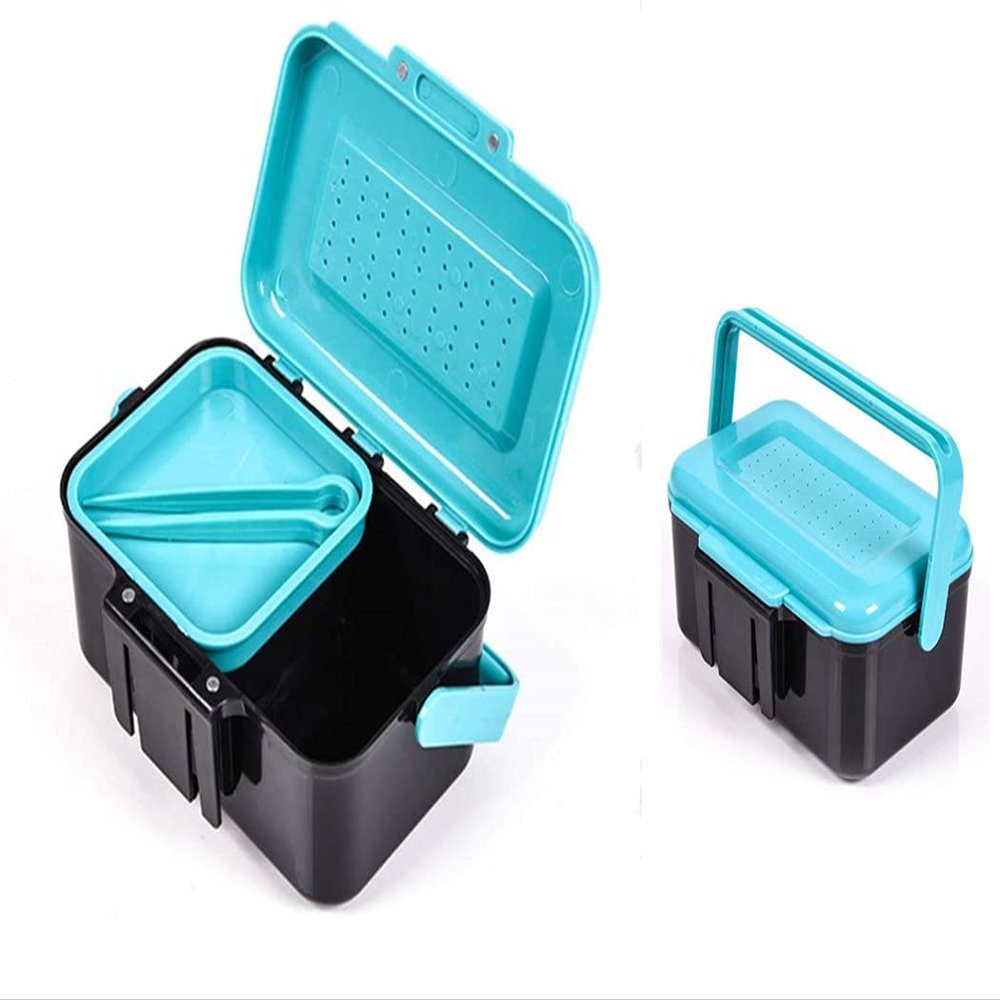 Toasis Fishing Live Bait Box Worm Storage Container Plastic Case with Tweezer (Blue-2pcs)