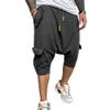 Familyhouse 3/4 Mens Hippie Pants Drop Crotch Harem Pants Genie Pants Mens Capri Cotton Baggy Shorts Wide Leg Trousers (Grey,XL) view 1