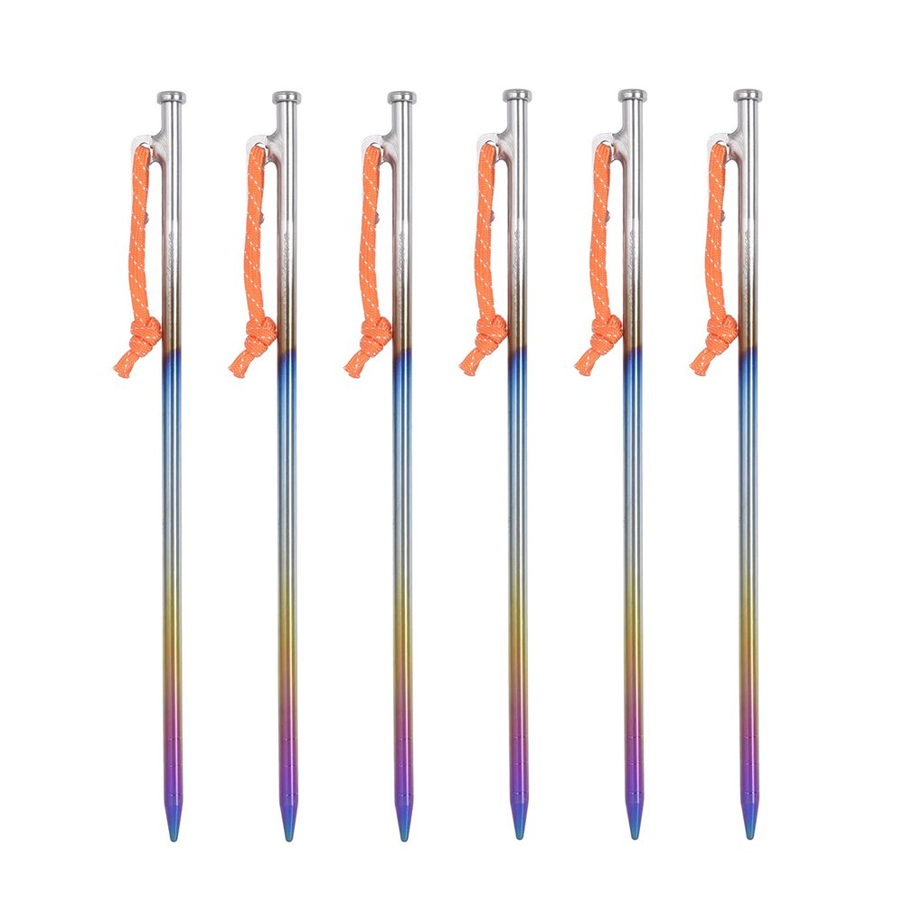 Boundless Voyage 6pcs/lot Titanium Alloy Color Tent Pegs Outdoor Camping Awning Tent Stakes Lightweight Hiking Climbing Tent Nail (30cm-Ti4016P)