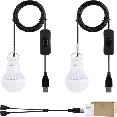 Onite USB LED Light Bulb, Emergency Backup Lighting for Camping, Garage, Power Outage Preparedness, for Portable Power Station & Solar Panel, Outdoor Lantern with Hook & 8.4ft Cord, Warm White (2)