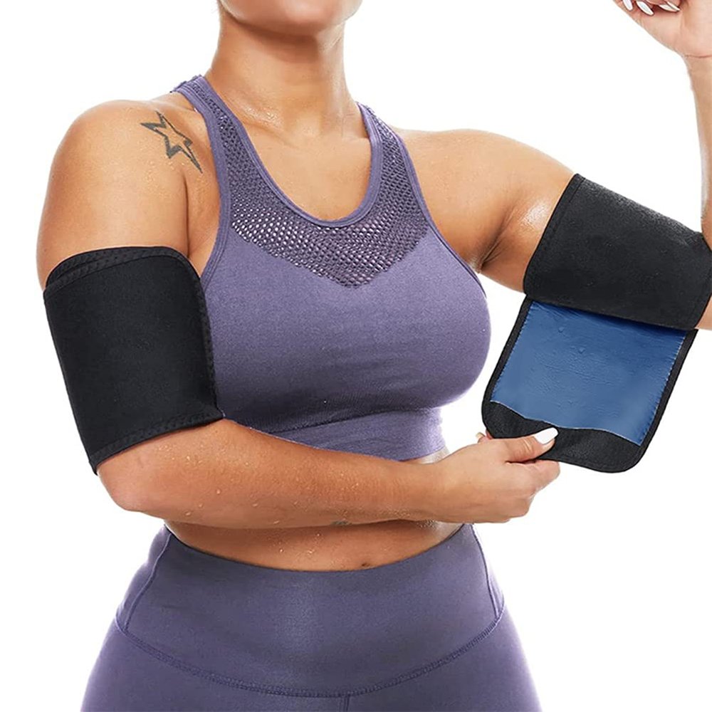 Arm Trimmers for Women Pair Sauna Sweat Arm Shaper Bands Adjustable Compression Sleeves Wraps For Sports Workout (Blue)