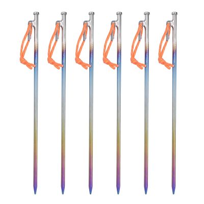 Boundless Voyage 6pcs/lot Titanium Alloy Color Tent Pegs Outdoor Camping Awning Tent Stakes Lightweight Hiking Climbing Tent Nail (35cm-Ti4016P)