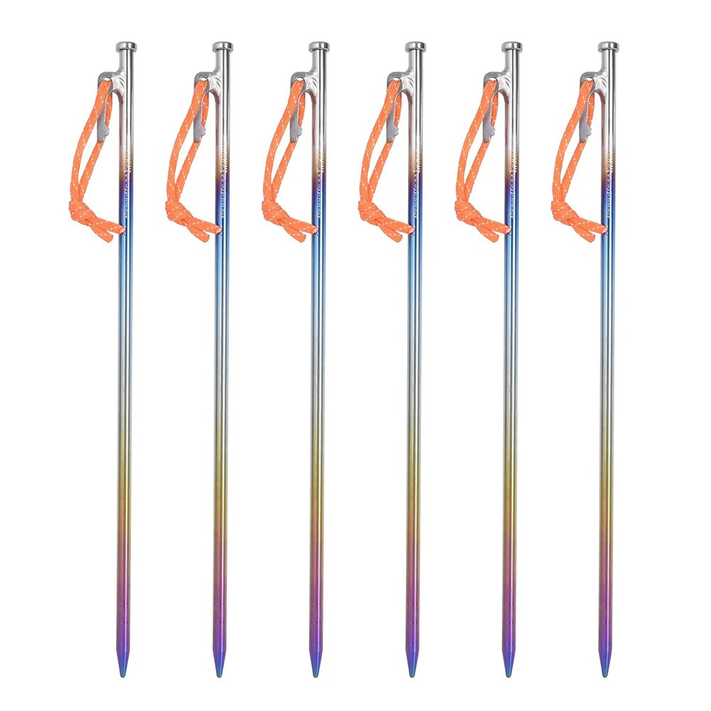 Boundless Voyage 6pcs/lot Titanium Alloy Color Tent Pegs Outdoor Camping Awning Tent Stakes Lightweight Hiking Climbing Tent Nail (35cm-Ti4016P)