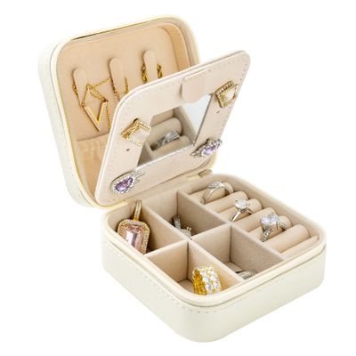 KElofoN Travel jewelry case Travel jewelry box Travel Jewelry Organizer Small Jewelry Organizer Box Gift for Girls Women with Mirror(White)
