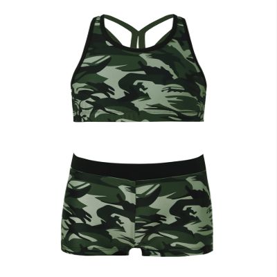 winying Kids Girls Printed Rash Guard Tankini Sport Crop Top + Swim Shorts Swimsuit Beach Summer Swimwear Camouflage Green 6 Years