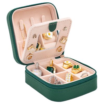 KElofoN Travel jewelry case Travel jewelry box Travel Jewelry Organizer Small box Gift for Girls Women with Mirror(Green)