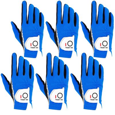 FINGER TEN Golf Gloves Men Right Left Handed Golfer Mens Glove RainGrip Hot Wet Weather Value 6 Pack, All Weather in Blue Small (Blue, Small, Right)
