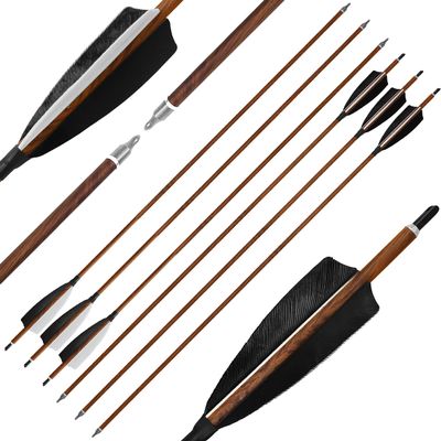 30 inch Carbon Arrows 500 Spine Hunting Arrows for Archery Practice with 4 inch Natural Feather Fletching Removable Points Tips Targeting Arrow for Compound Bow Recurve Bow Long Bow (Pack of 6)
