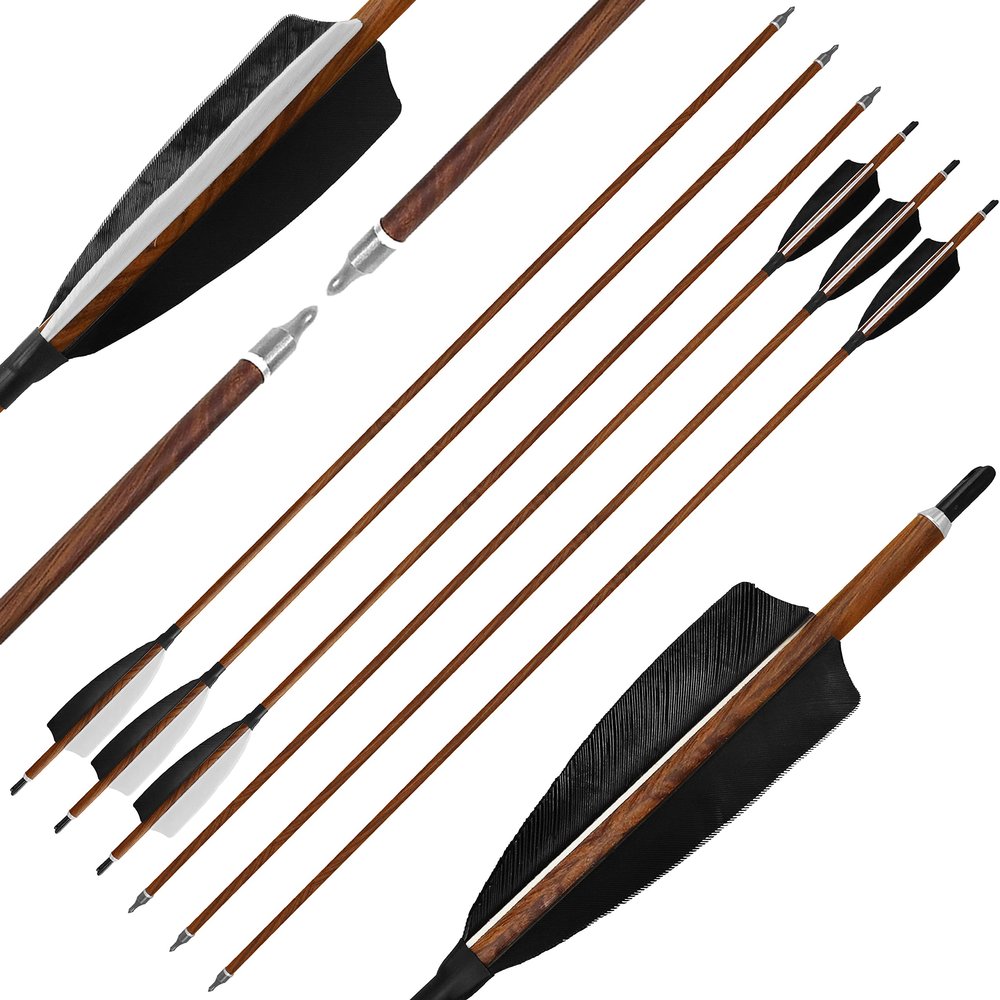 30 inch Carbon Arrows 500 Spine Hunting Arrows for Archery Practice with 4 inch Natural Feather Fletching Removable Points Tips Targeting Arrow for Compound Bow Recurve Bow Long Bow (Pack of 6)