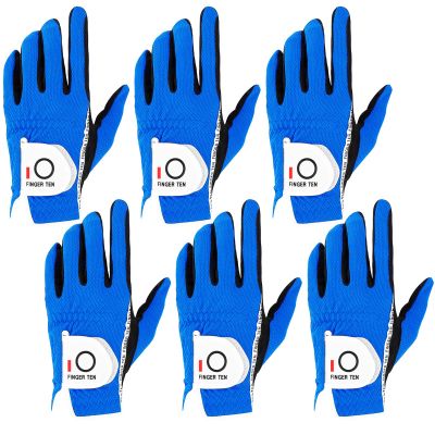 FINGER TEN Golf Gloves Men Right Left Handed Golfer Mens Glove RainGrip Hot Wet Weather Value 6 Pack, All Weather in Blue Small (Blue, Small, Left)