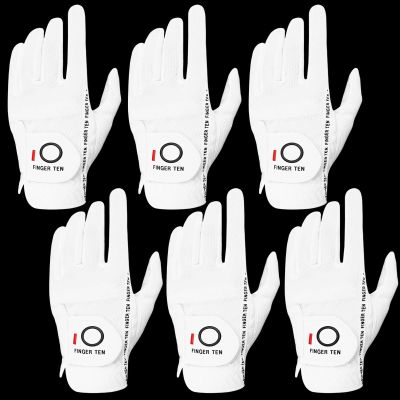 FINGER TEN Golf Gloves Men Right Left Handed Golfer Mens Glove RainGrip Hot Wet Weather Value 6 Pack, All Weather in White Small (White, Small, Left)