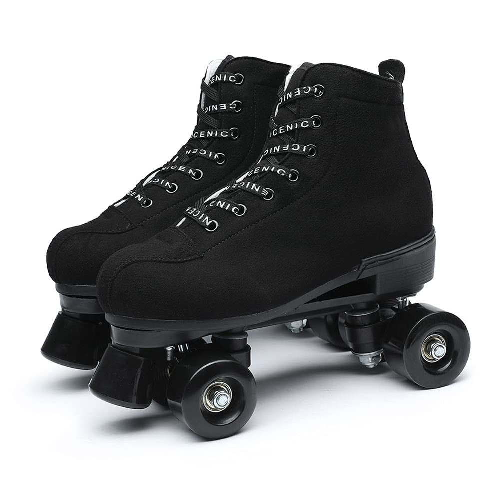 Black Roller Skates Outdoor Suede Quad Skates Footwear for Women and Men Size 39