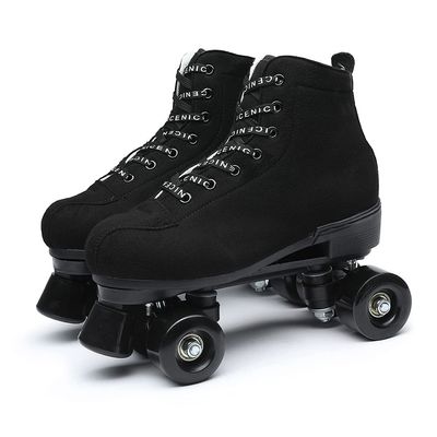 Black Roller Skates Outdoor Suede Quad Skates Footwear for Women and Men Size 37