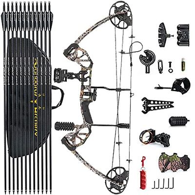 PANDARUS Compound Bow Draw Weight 0-70 Lbs for Pull Beginner and Intermediate Archer Fully Adjustable 19.25"-31" with All Accessories, up to IBO 320 fps New 2024(Camo Right Handed Bag)