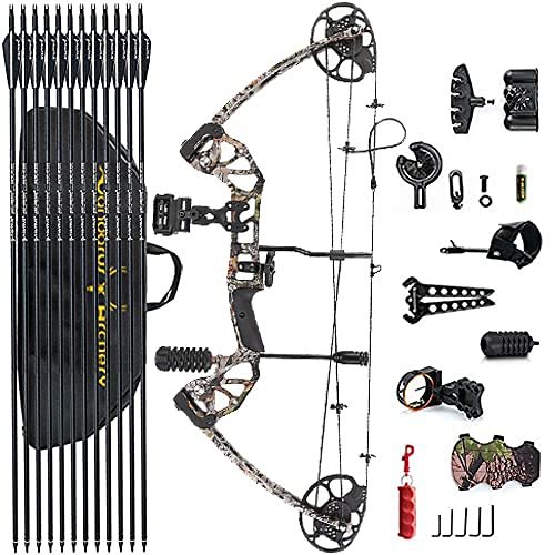 PANDARUS Compound Bow Draw Weight 0-70 Lbs for Pull Beginner and Intermediate Archer Fully Adjustable 19.25"-31" with All Accessories, up to IBO 320 fps New 2024(Camo Right Handed Bag)