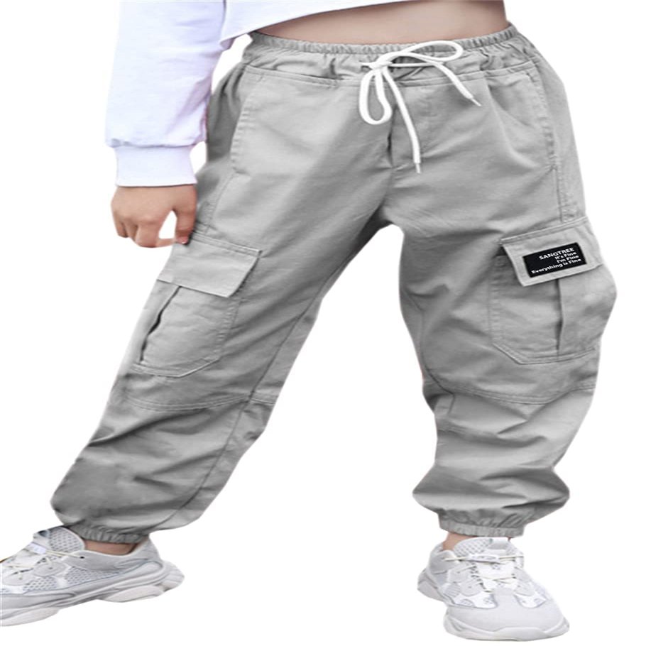 Girl Pants, Multi Pockets Elastic Waist Pull On Cargo Jogger with Drawstring, Grey, 7-8 Years = Tag 140