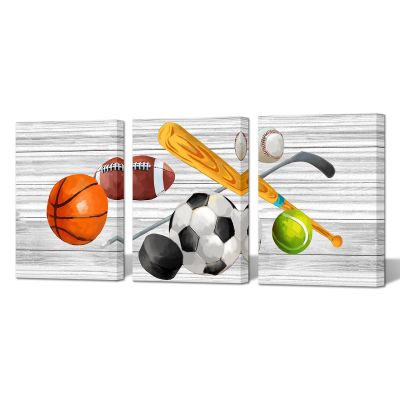 DuoBaorom Sports Canvas Wall Art Basketball Football Baseball Soccer Picture Kids Boys Room Decor 12"x16"