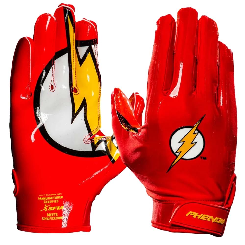 Phenom Elite The Flash Football Gloves VPS1 | DC Edition | Lightweight, Super Sticky Receiver Gloves for Adults & Kids (Xx, Large)