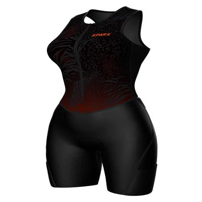 Sparx Sports Women Triathlon Suit Tri Short Racing Cycling Swim Run (Small, Animal-Skin), Black