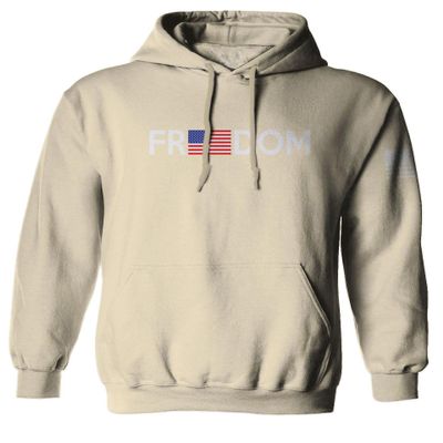0160. Freedom Military Patriotic Proud American Flag Armour US USA Sweatshirt Pullover Hoodie (Beige, Large)