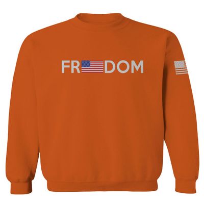 0160. Freedom Military Patriotic Proud American Flag Armour US USA Men's Crewneck Sweatshirt (Orange X-Large)