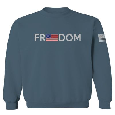 0160. Freedom Military Patriotic Proud American Flag Armour US USA Men's Crewneck Sweatshirt (Indigo Blue Large)