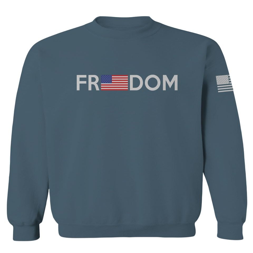 0160. Freedom Military Patriotic Proud American Flag Armour US USA Men's Crewneck Sweatshirt (Indigo Blue Large)