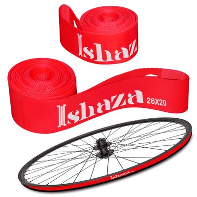 Ishaza Pack of 2 Bicycle Rim Strip 26" x 20mm  Red Rim Tape High-Pressure, Puncture & Temperature Resistant Durable Elastic PVC Bike Wheel Liner for Mountain & Road Bicycle