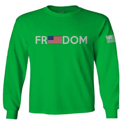 0160. Freedom Military Patriotic Proud American Flag Armour US USA Men's Long Sleeve t Shirt (Irish Green X-Large)