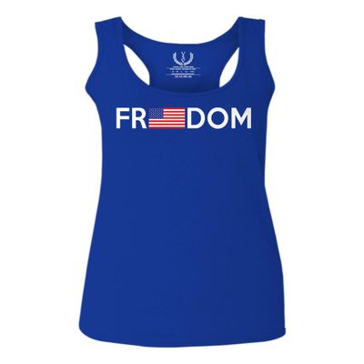 0160. Freedom Military Patriotic Proud American Flag Armour US USA Women's Tank Top Racerback (Royal Large)