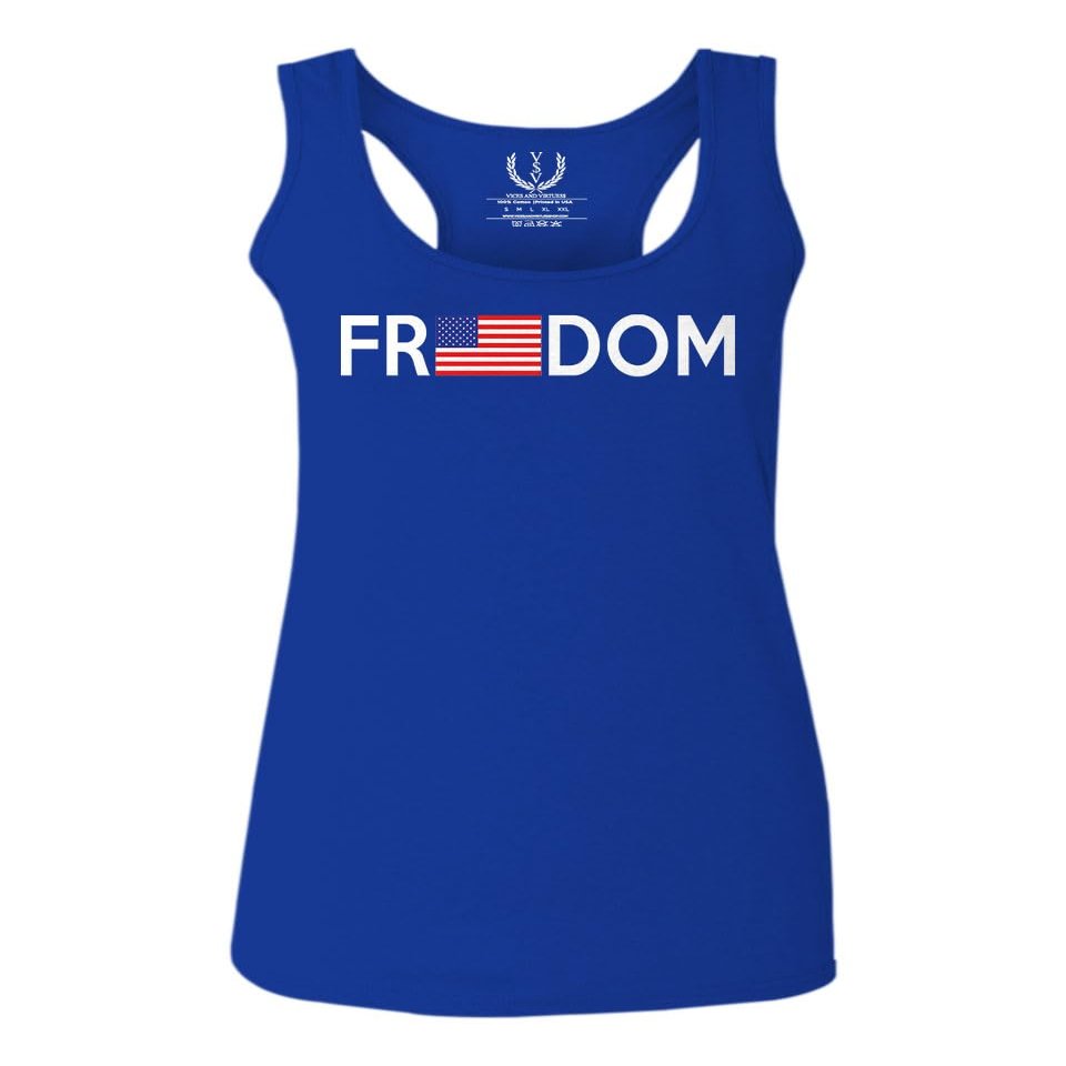 0160. Freedom Military Patriotic Proud American Flag Armour US USA Women's Tank Top Racerback (Royal Large)