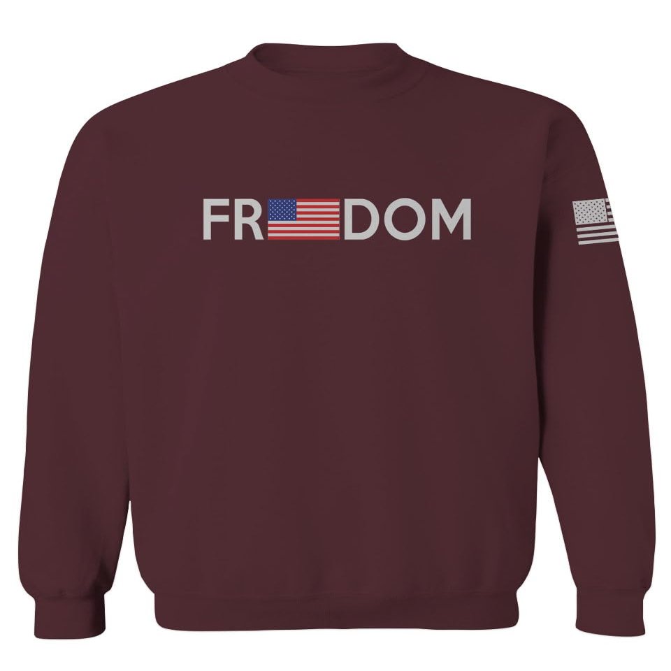 0160. Freedom Military Patriotic Proud American Flag Armour US USA Men's Crewneck Sweatshirt (Maroon X-Large)
