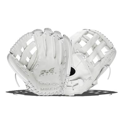 Miken PRO Series Fielding Glove 14 Inch, White, Right Throw (Worn on Left Hand)