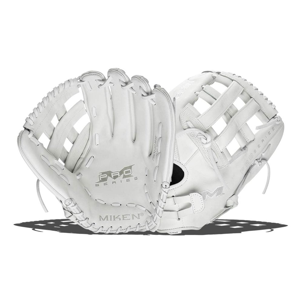 Miken PRO Series Fielding Glove 14 Inch, White, Right Throw (Worn on Left Hand)