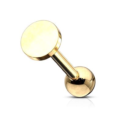 Pierced Owl 16GA Flat Circle Top 316L Surgical Stainless Steel Labret Monroe Lip Cartilage Helix Tragus Conch Ear Lobe Barbell Stud (Gold Tone)