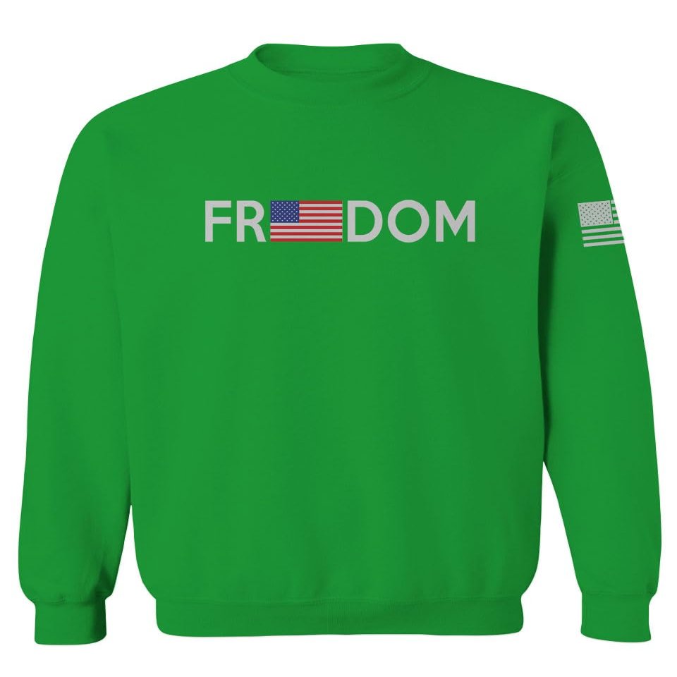 0160. Freedom Military Patriotic Proud American Flag Armour US USA Men's Crewneck Sweatshirt (Irish Green Small)