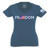 0160. Freedom Military Patriotic Proud American Flag Armour US USA for Women V Neck Fitted T Shirt (Indigo Blue X Small) view 1