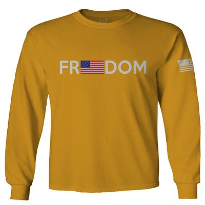 0160. Freedom Military Patriotic Proud American Flag Armour US USA Men's Long Sleeve t Shirt (Gold Large)