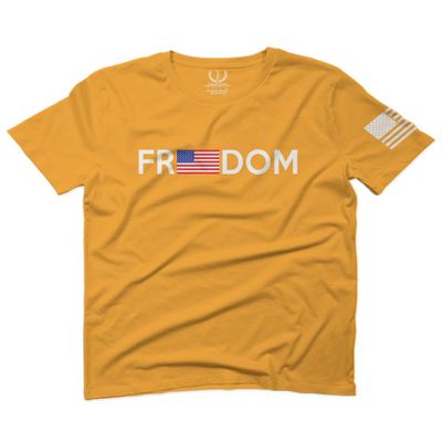 0160. Freedom Military Patriotic Proud American Flag Armour US USA for Men T Shirt (Gold 2X-Large)