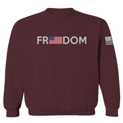 0160. Freedom Military Patriotic Proud American Flag Armour US USA Men's Crewneck Sweatshirt (Maroon Large)